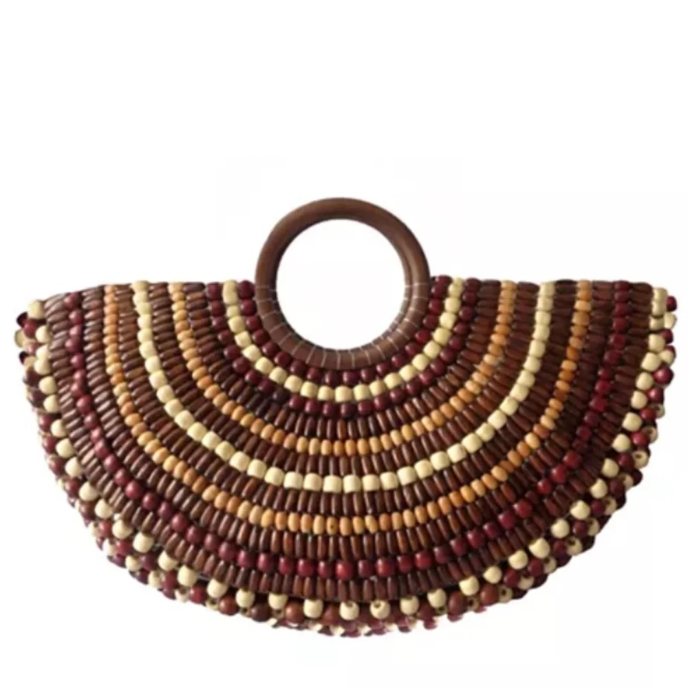 INC International Concepts Beaded Fan Tote in Brown and Tan